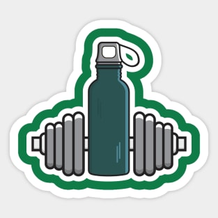 Gym Exercise Dumbbell with Water Bottle Sticker vector icon illustration. Gym fitness icon design concept. Dumbbell for training body muscles sticker design logo. Sticker